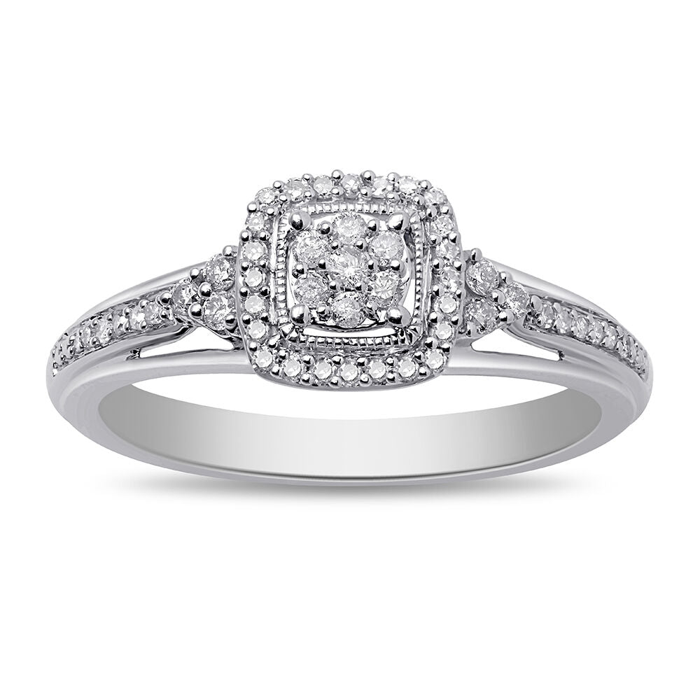 Diamond Cushion Cluster Promise Ring in Sterling Silver (1/5 ct. tw.)