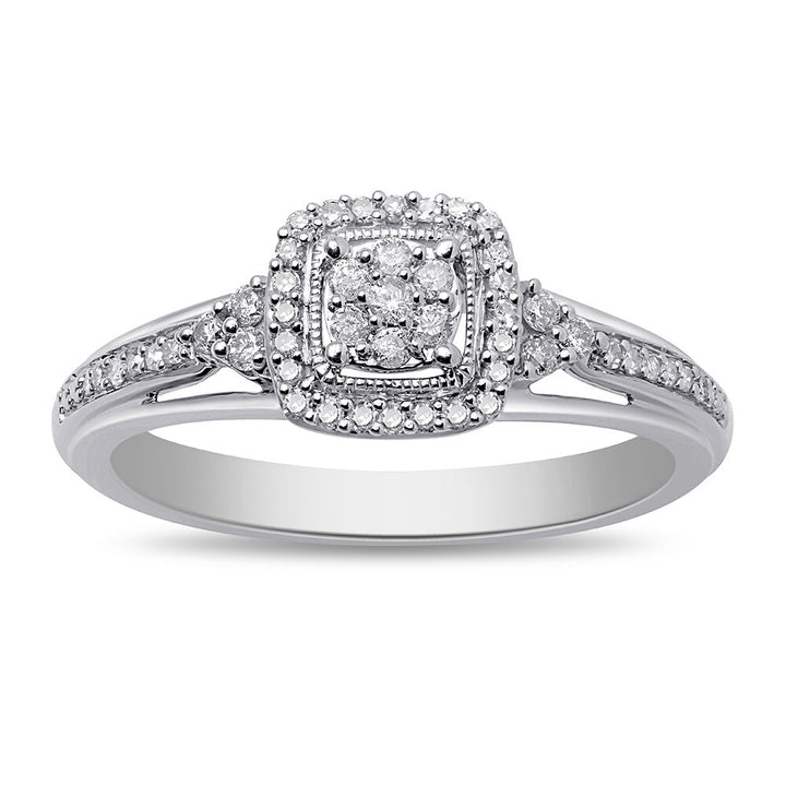Diamond Cushion Cluster Promise Ring in Sterling Silver (1/5 ct. tw.)