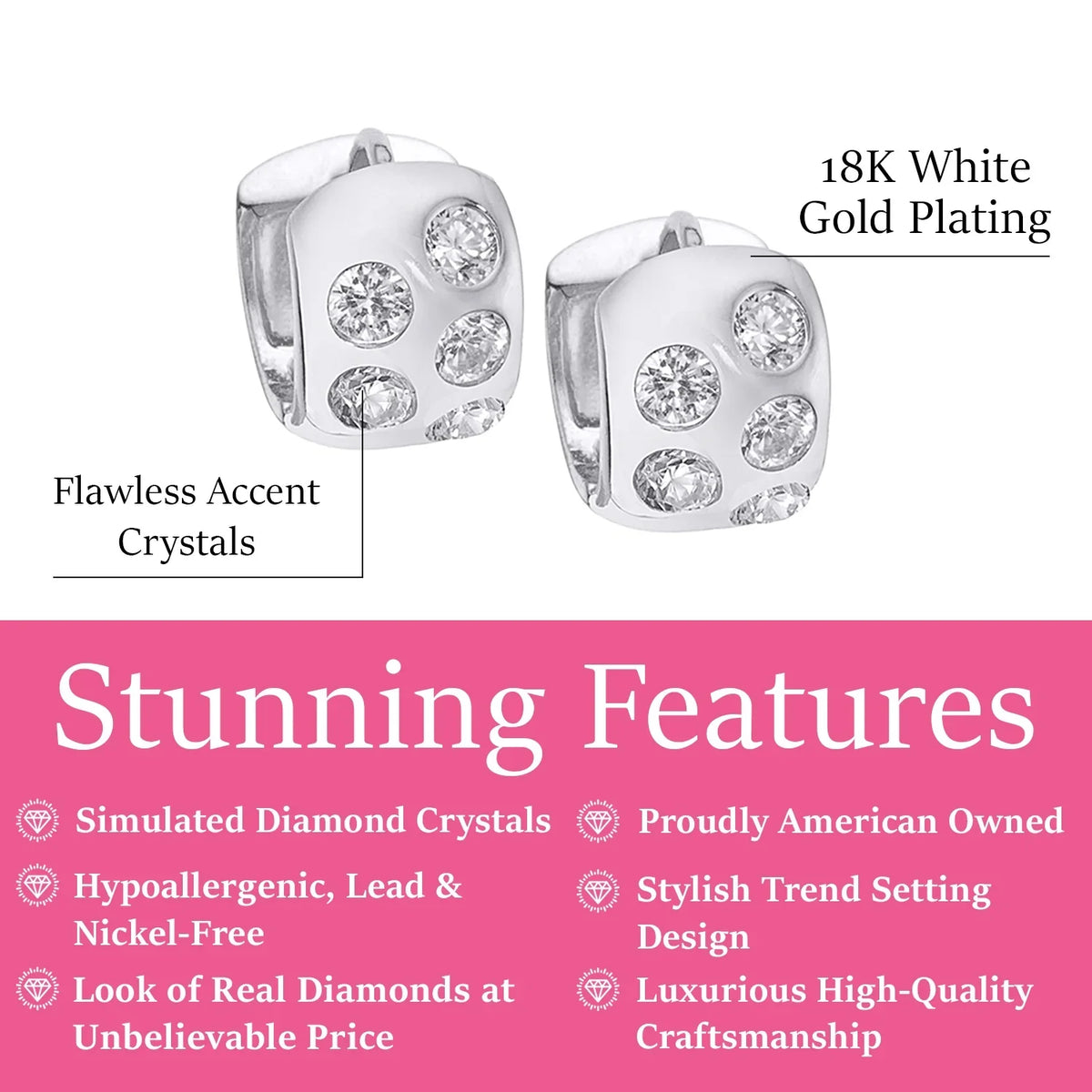 Penelope 18k White Gold Plated Silver Hoop Earrings with Simulated Diamond Crystals — Final Sale