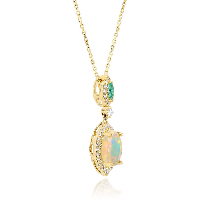 Opal, Emerald & Diamond Pendant in 10K Yellow Gold (1/5 ct. tw.)