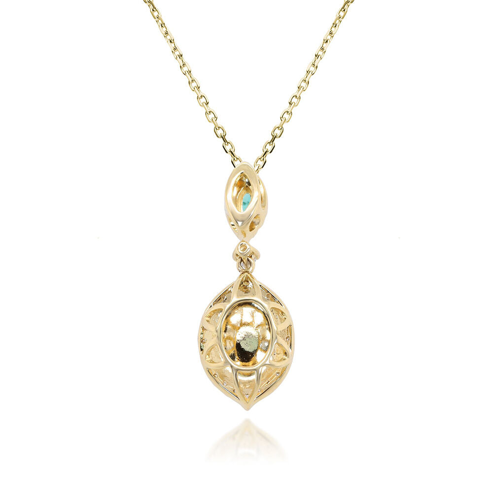 Opal, Emerald & Diamond Pendant in 10K Yellow Gold (1/5 ct. tw.)