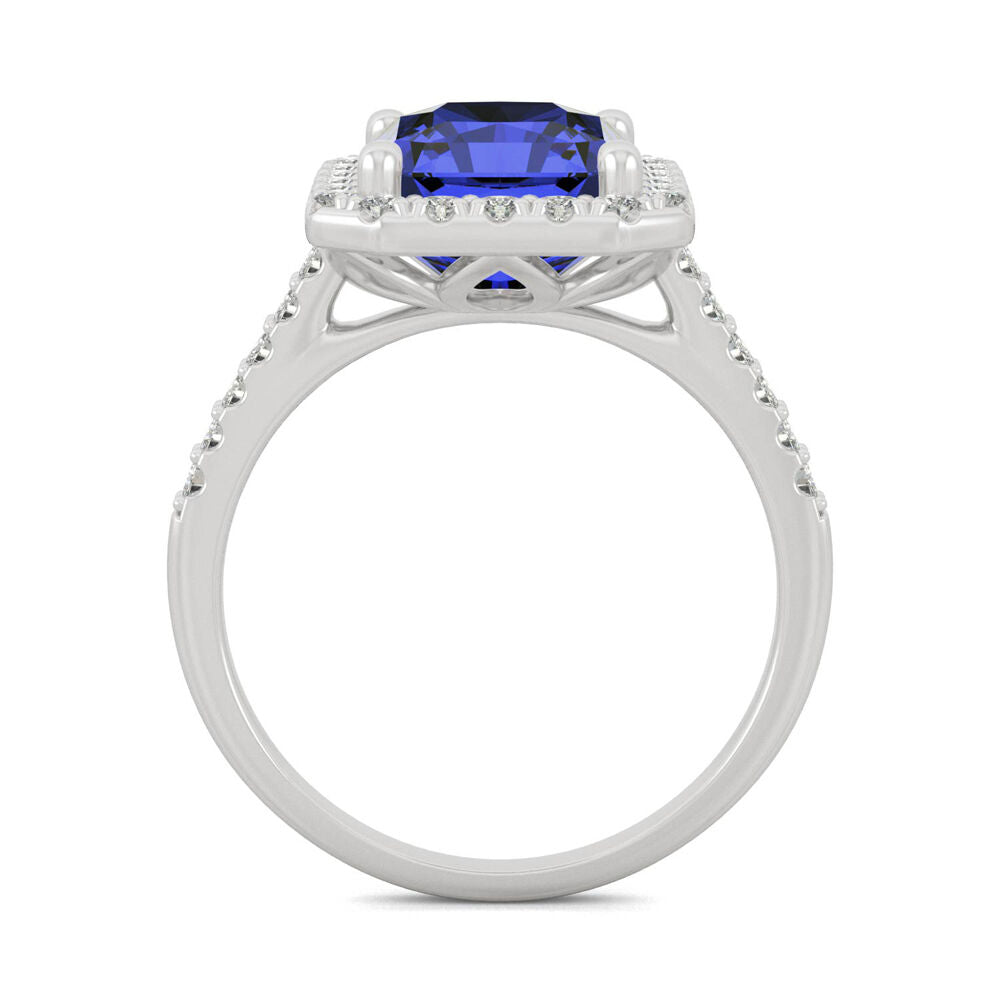 Radiant Cut Lab Created Blue Sapphire & Moissanite Ring in 14K White Gold