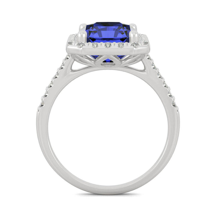 Radiant Cut Lab Created Blue Sapphire & Moissanite Ring in 14K White Gold