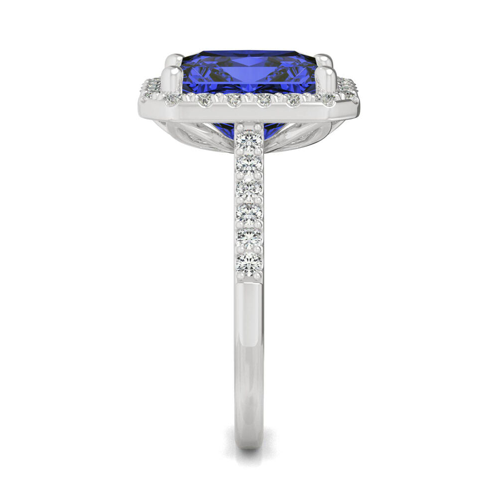 Radiant Cut Lab Created Blue Sapphire & Moissanite Ring in 14K White Gold