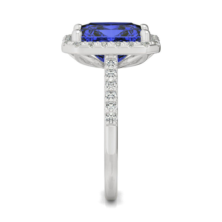 Radiant Cut Lab Created Blue Sapphire & Moissanite Ring in 14K White Gold