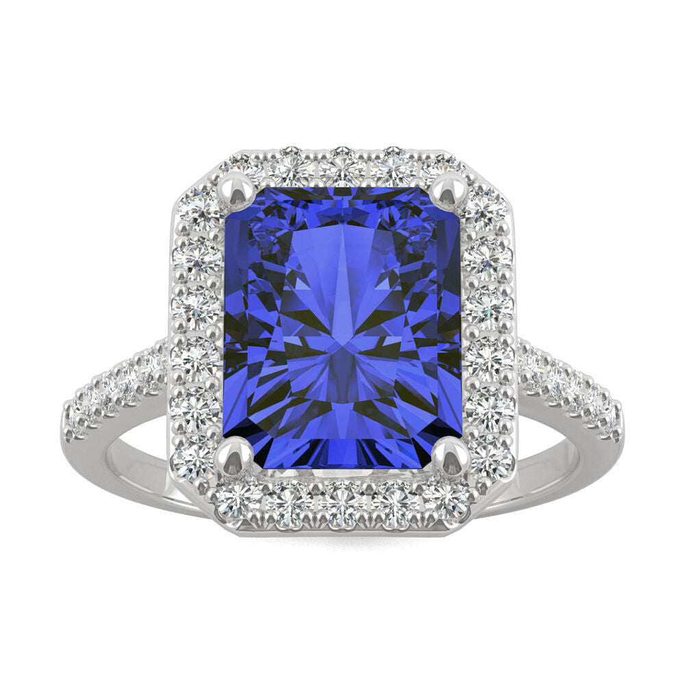Radiant Cut Lab Created Blue Sapphire & Moissanite Ring in 14K White Gold