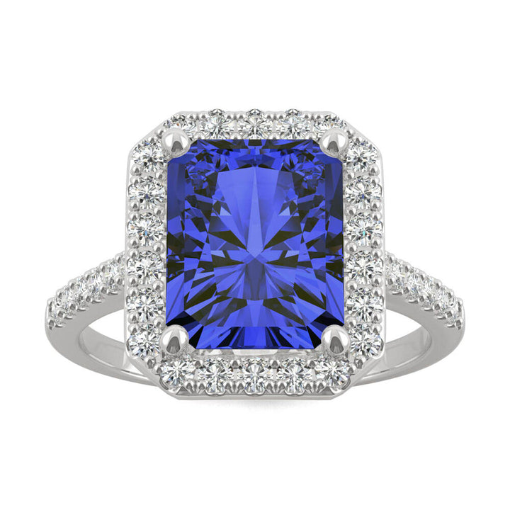 Radiant Cut Lab Created Blue Sapphire & Moissanite Ring in 14K White Gold