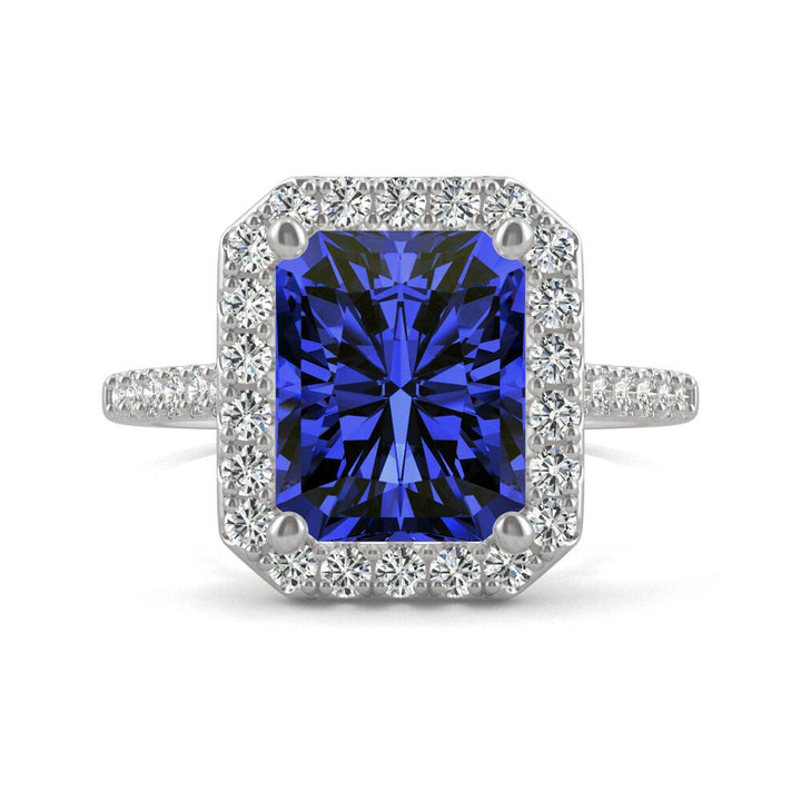 Radiant Cut Lab Created Blue Sapphire & Moissanite Ring in 14K White Gold