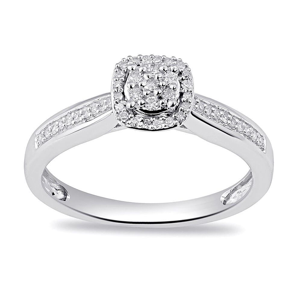 Cushion-Shaped Multi-Diamond Promise Ring in Sterling Silver & 10K Rose Gold (1/7 ct. tw.)