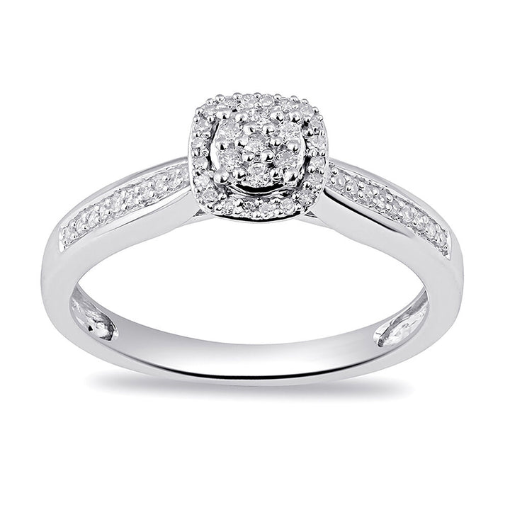 Cushion-Shaped Multi-Diamond Promise Ring in Sterling Silver & 10K Rose Gold (1/7 ct. tw.)