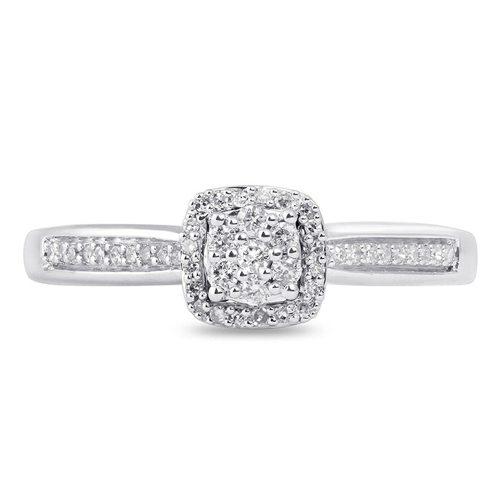 Cushion-Shaped Multi-Diamond Promise Ring in Sterling Silver & 10K Rose Gold (1/7 ct. tw.)