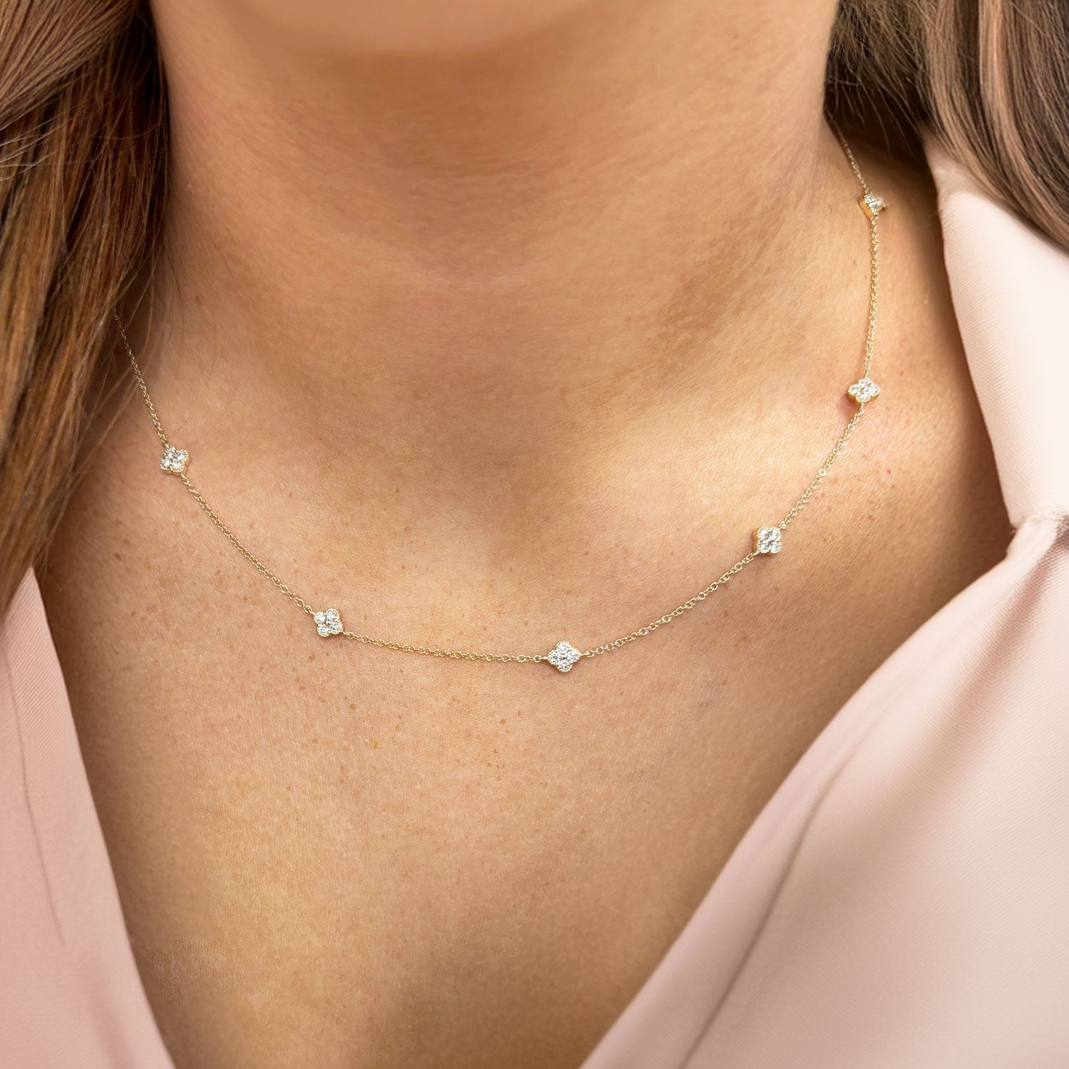 Diamond Clover Station Necklace