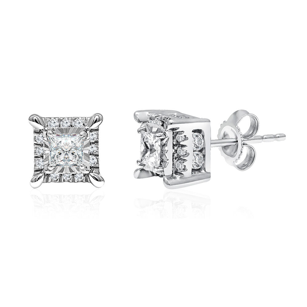Princess-Cut Diamond Halo Stud Earrings in 10K White Gold (1 ct. tw.)