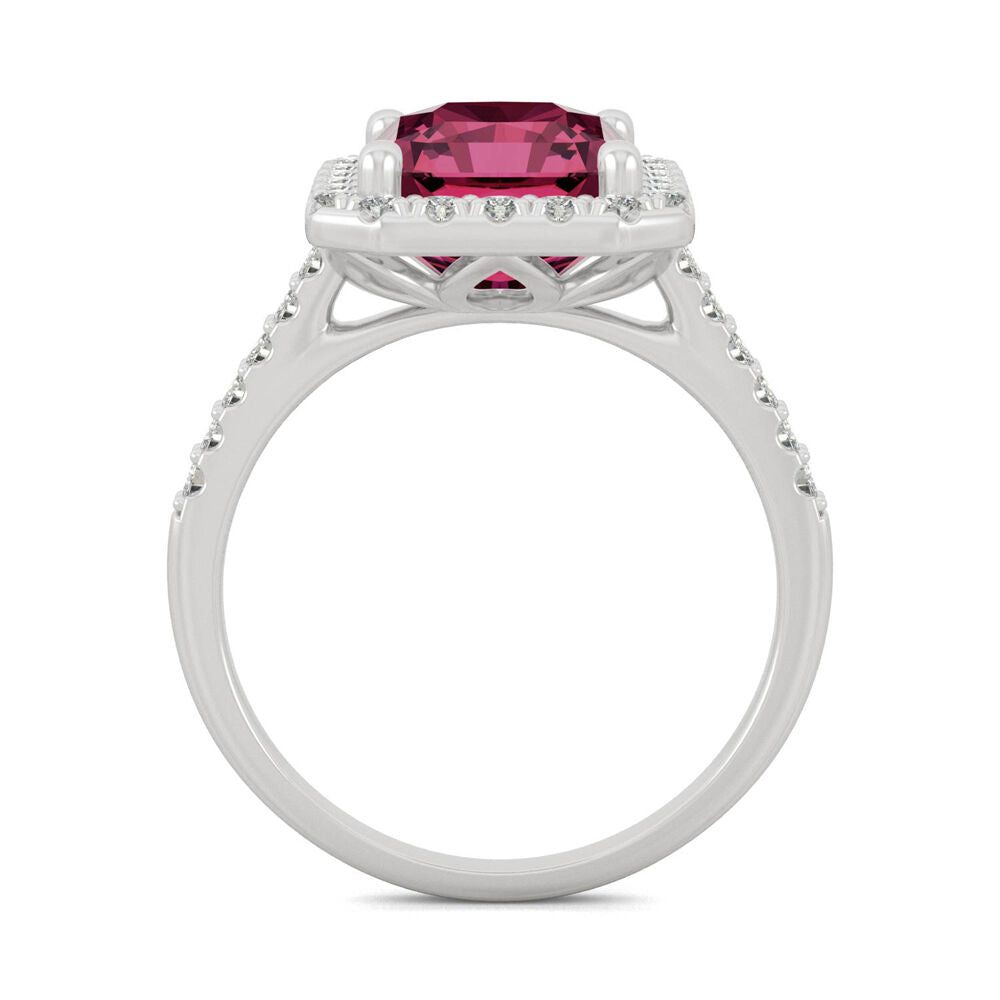 Radiant Cut Lab Created Gemstone & Moissanite Ring in 14K Gold