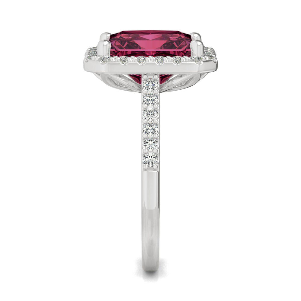 Radiant Cut Lab Created Gemstone & Moissanite Ring in 14K Gold