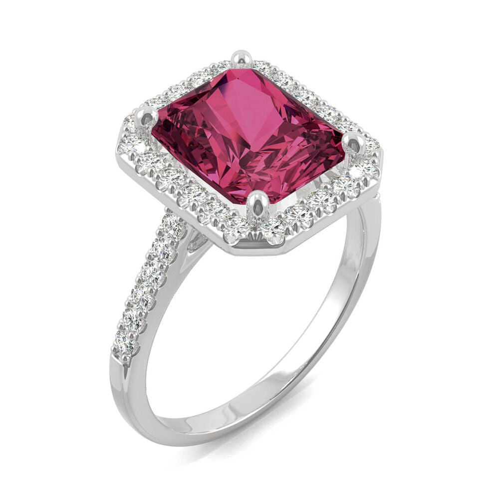 Radiant Cut Lab Created Gemstone & Moissanite Ring in 14K Gold