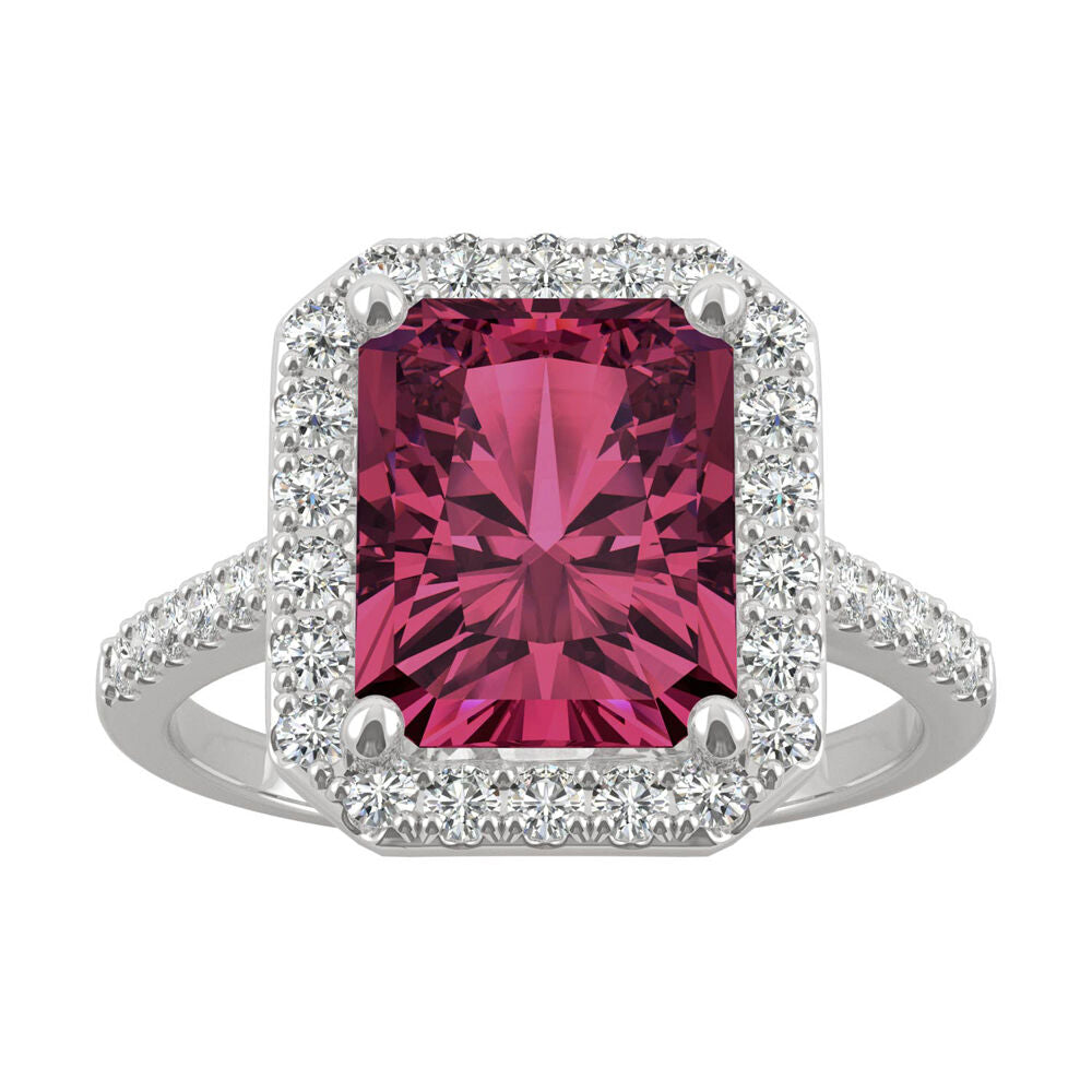 Radiant Cut Lab Created Gemstone & Moissanite Ring in 14K Gold