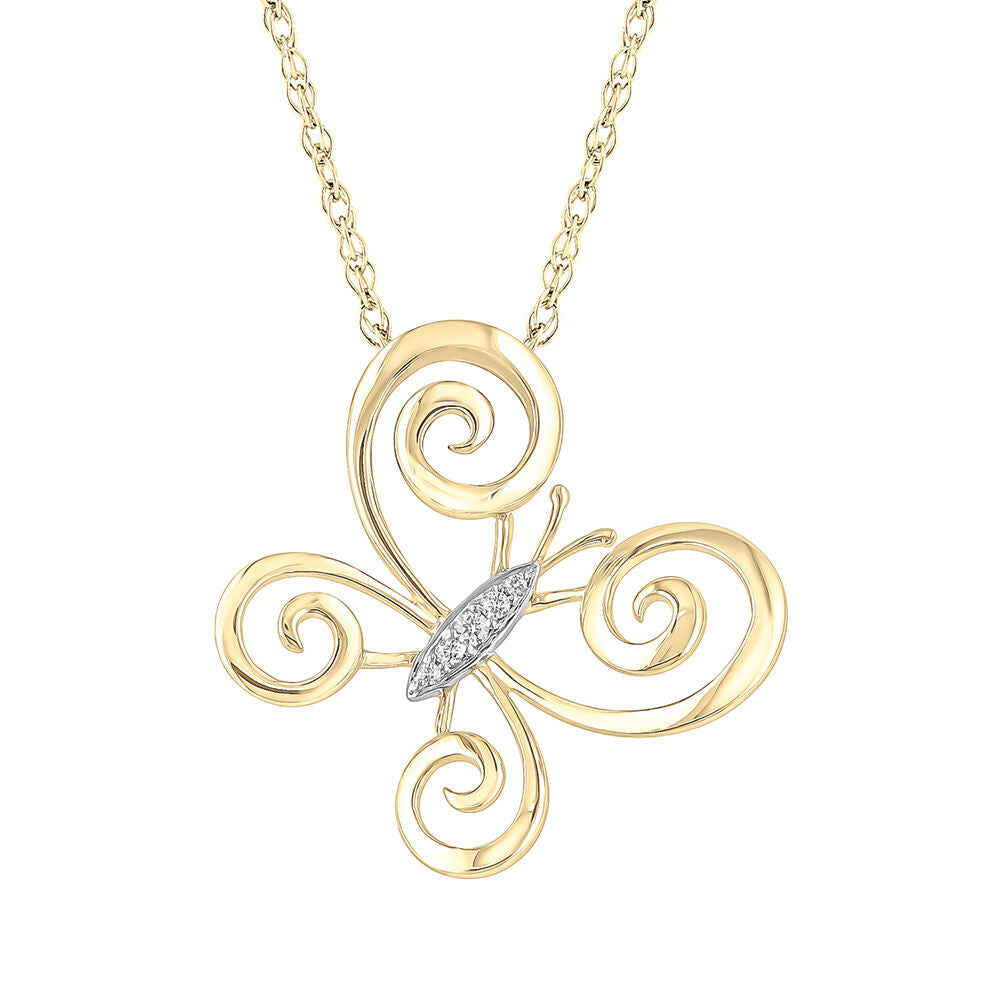Diamond Accent Butterfly Pendant in 10K Yellow Gold
