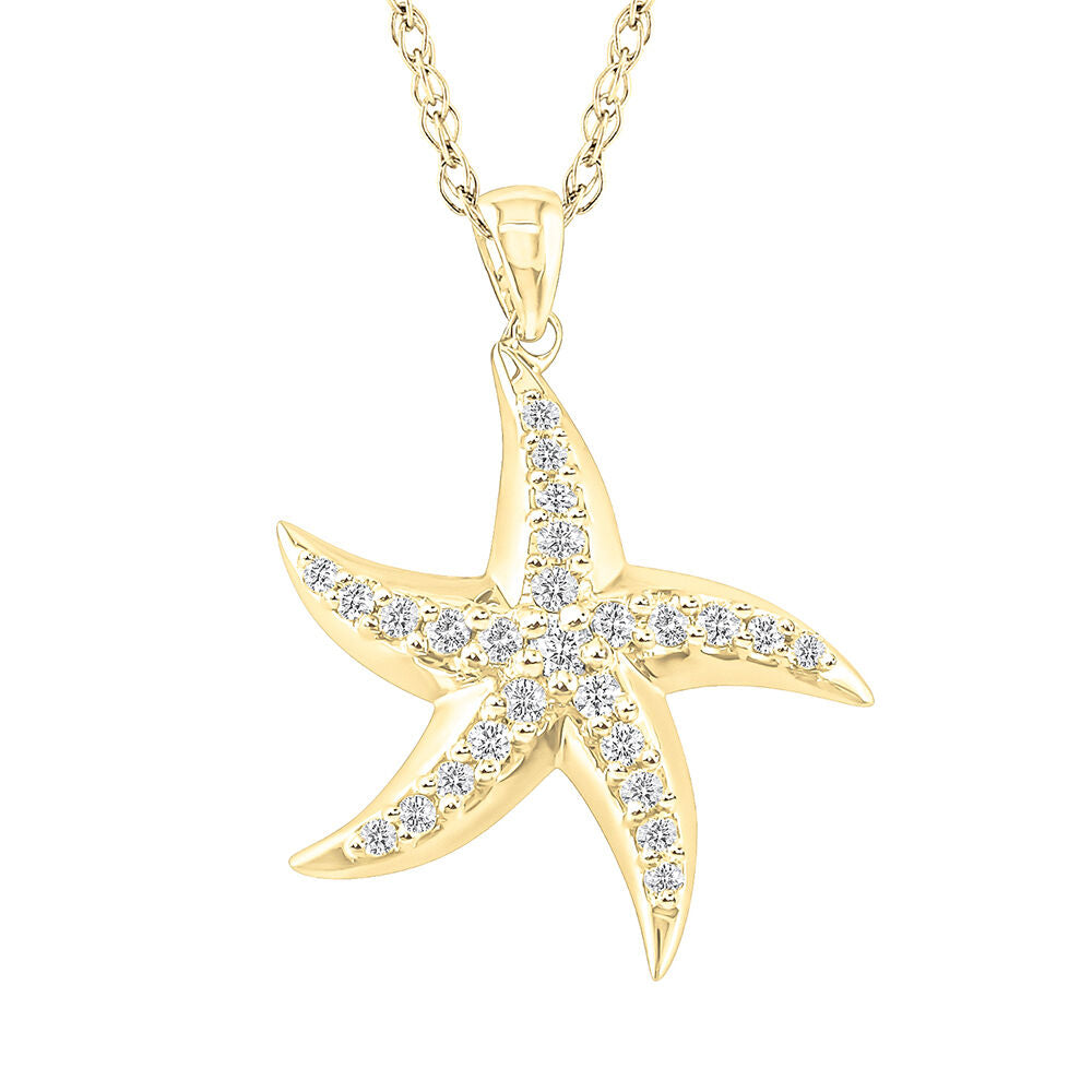 Diamond Starfish Pendant in 10K Yellow Gold (1/4 ct. tw.)