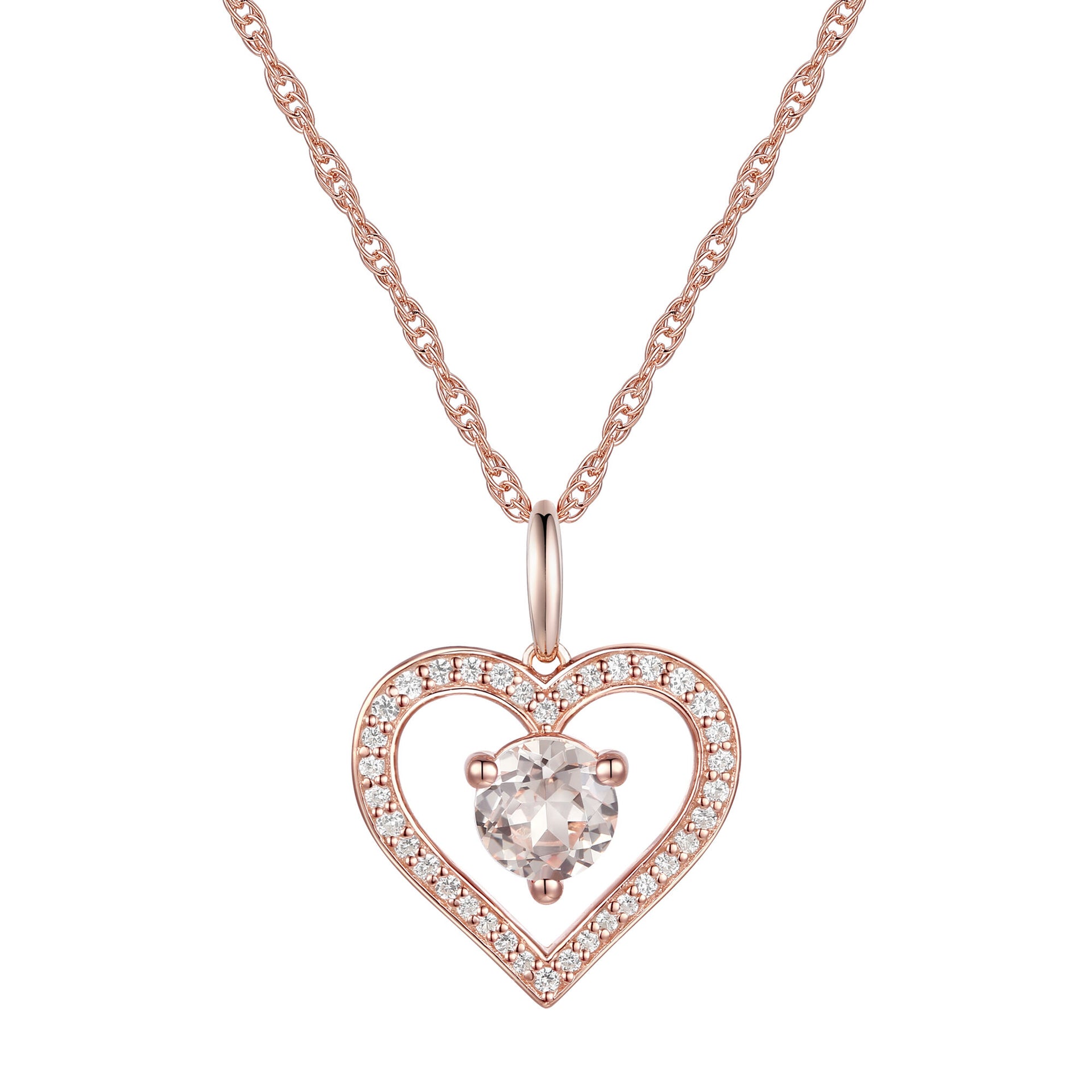 Morganite and Diamond Heart Pendant in 10K Rose Gold (1/8 ct. tw.)