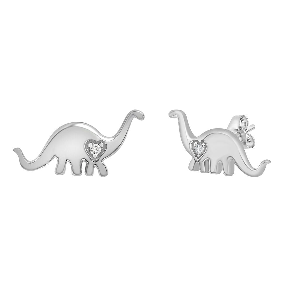 Diamond Dinosaur Stud Earrings in 10K White Gold