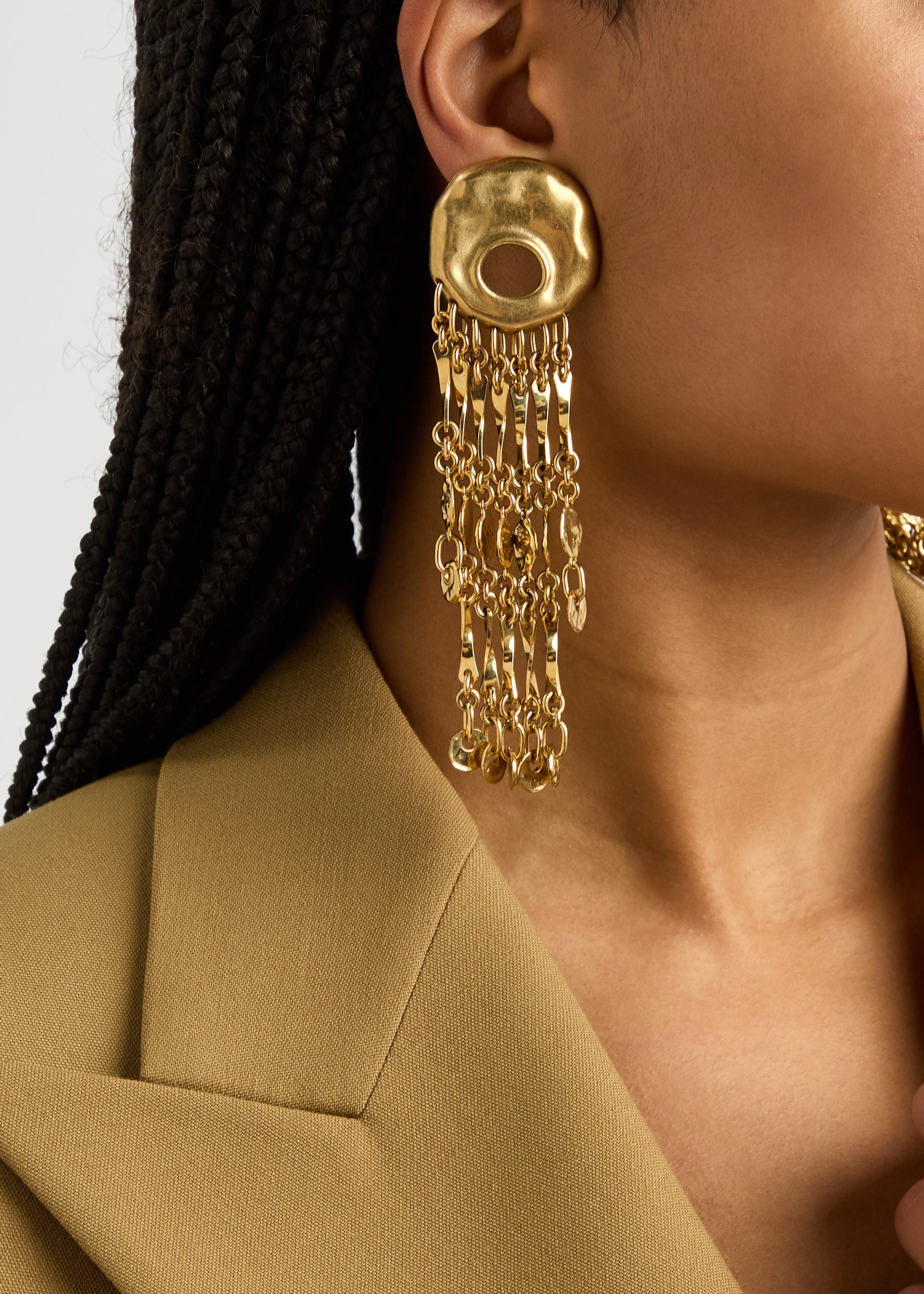 The Eclectic hammered clip-on drop earrings