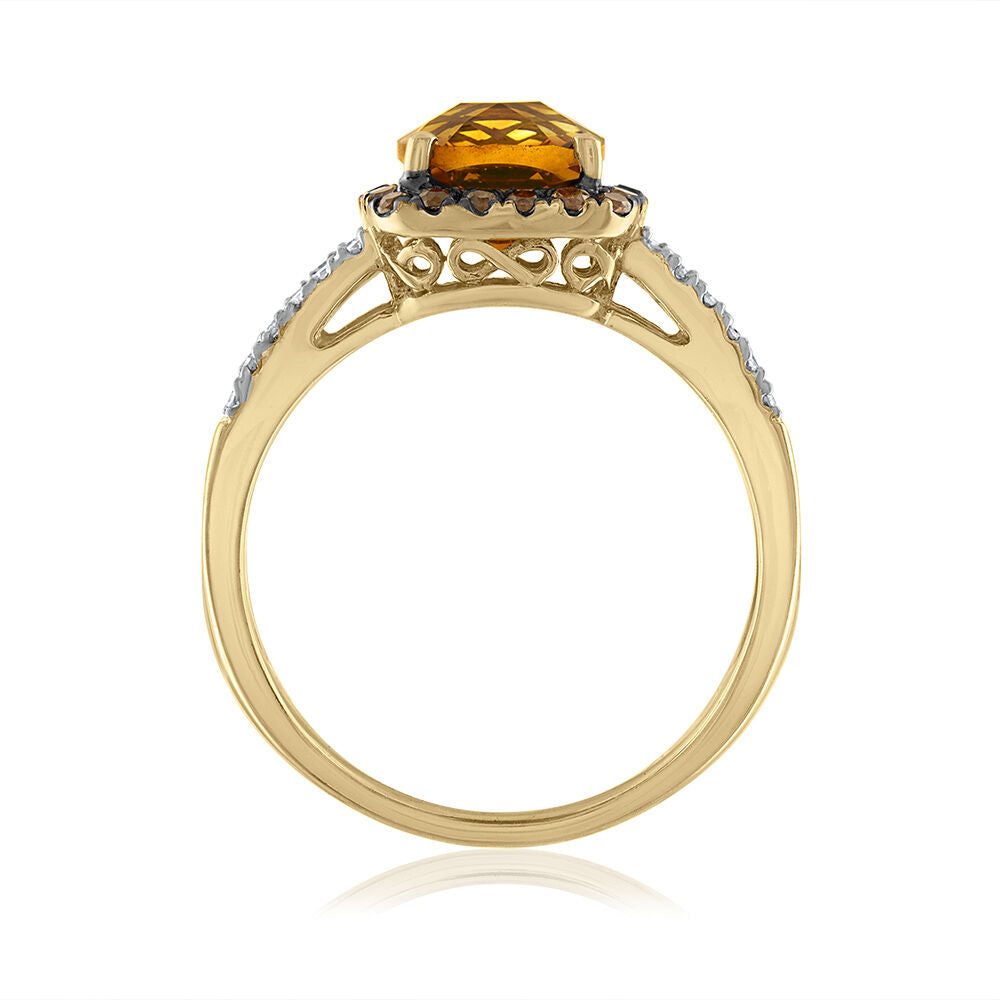 Citrine Ring with Brown Topaz and Diamond in 10K Yellow Gold