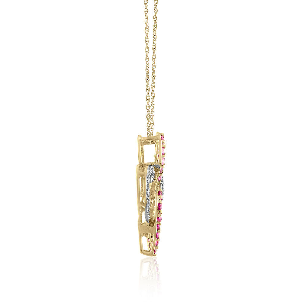 Diamond Accent & Pink Tourmaline Three-Heart Pendant in 14K Yellow Gold