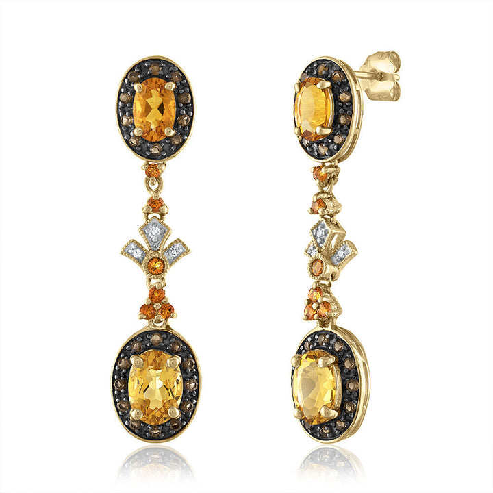 Citrine Earrings with Brown Topaz & Diamond Accent in 10K Yellow Gold