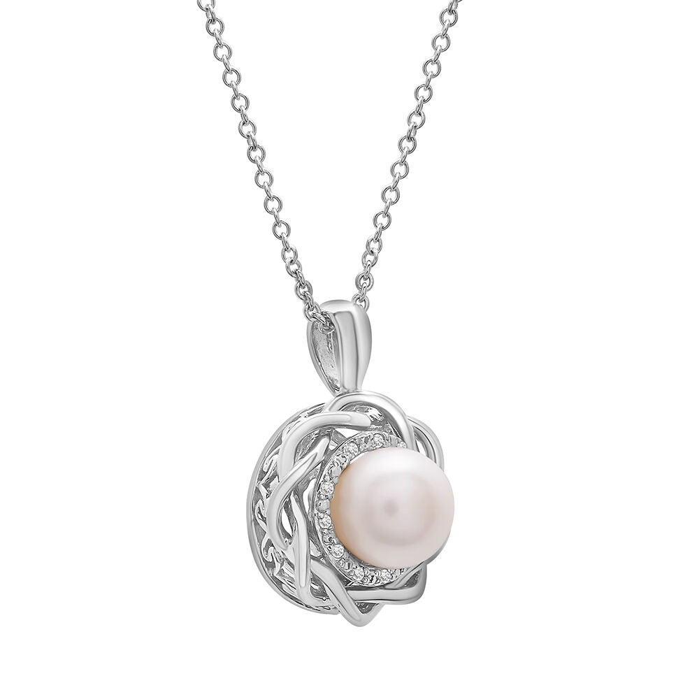 Pearl & Diamond Accent Twist Pendant in Sterling Silver