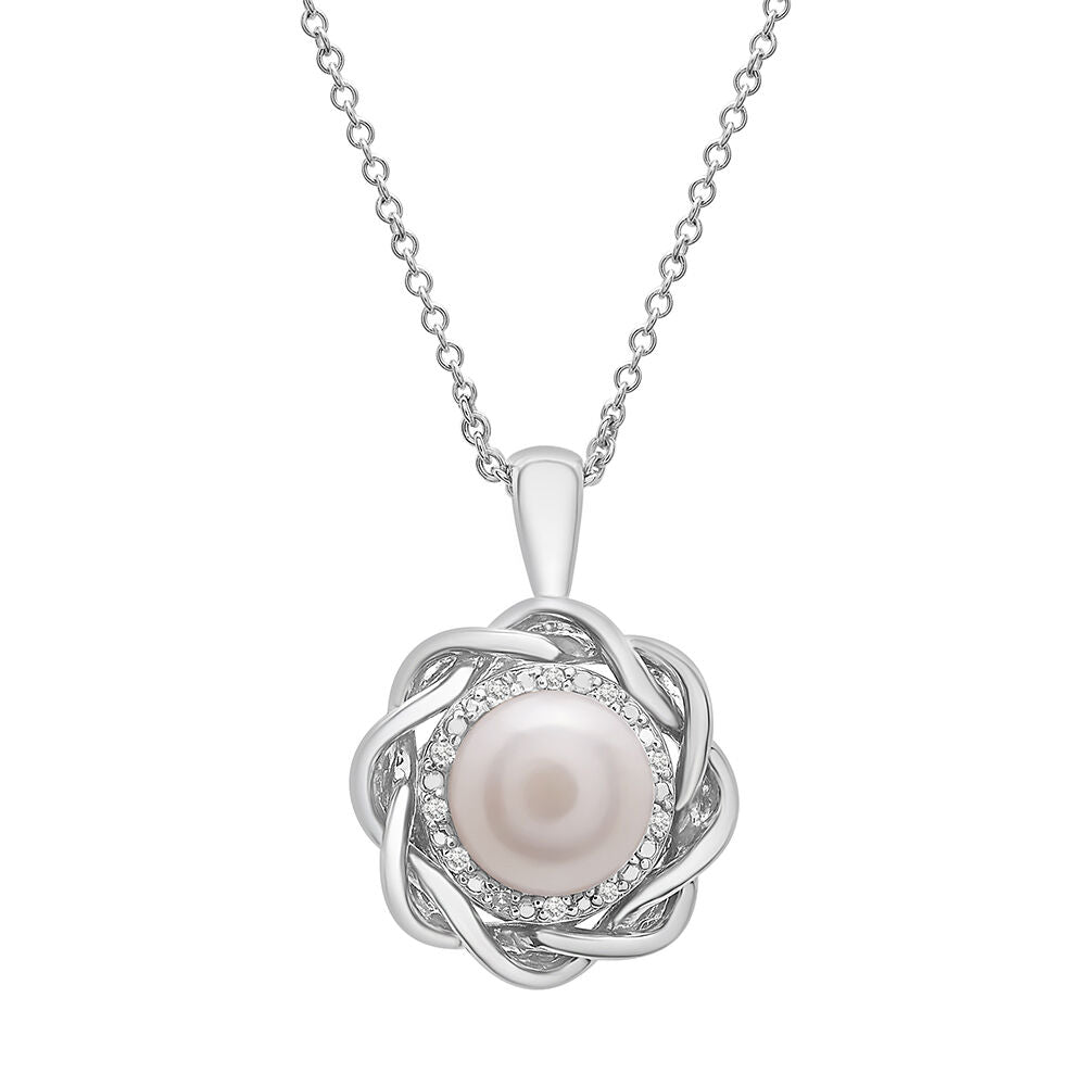 Pearl & Diamond Accent Twist Pendant in Sterling Silver