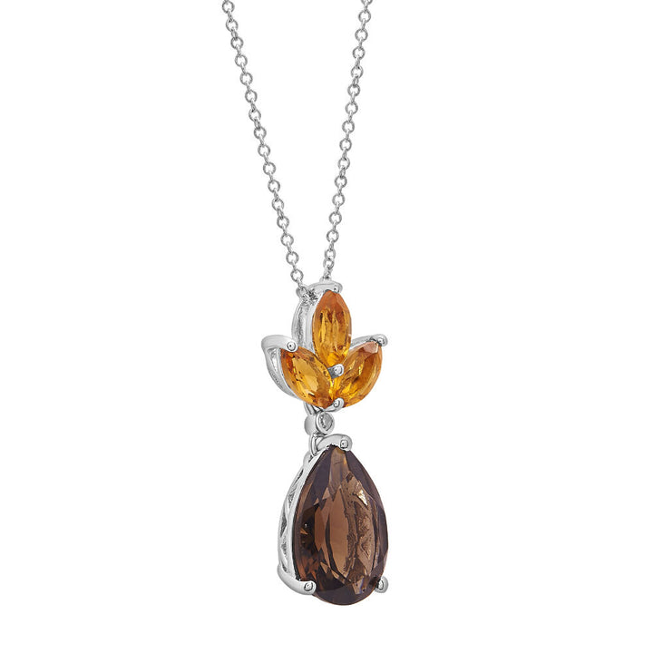 Smoky Quartz Pendant with Citrine & Diamond Accent in Sterling Silver