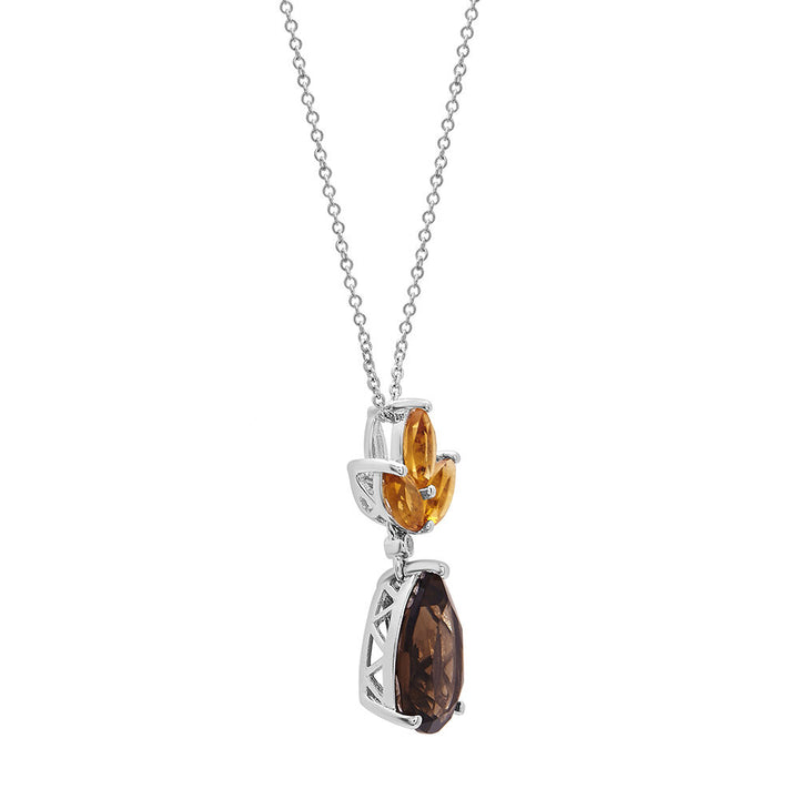 Smoky Quartz Pendant with Citrine & Diamond Accent in Sterling Silver