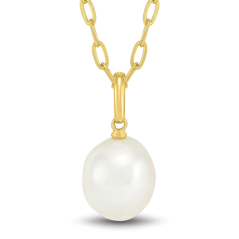 Baroque Shaped Pearl Paperclip Chain Pendant in 10K Yellow Gold