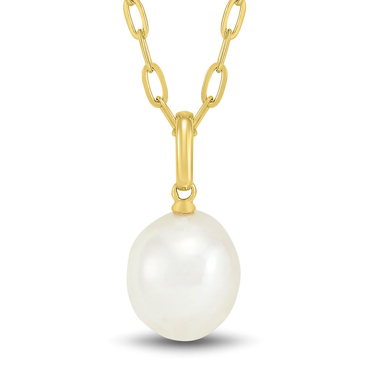 Baroque Shaped Pearl Paperclip Chain Pendant in 10K Yellow Gold