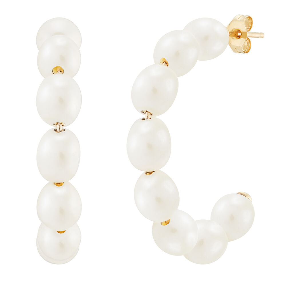 Freshwater Cultured Pearl Hoop Earrings in 10K Yellow Gold