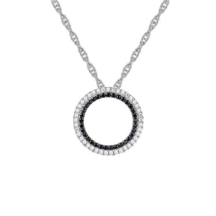 Black and White Diamond Open Circle Pendant in 10K White Gold (3/8 ct. tw.)