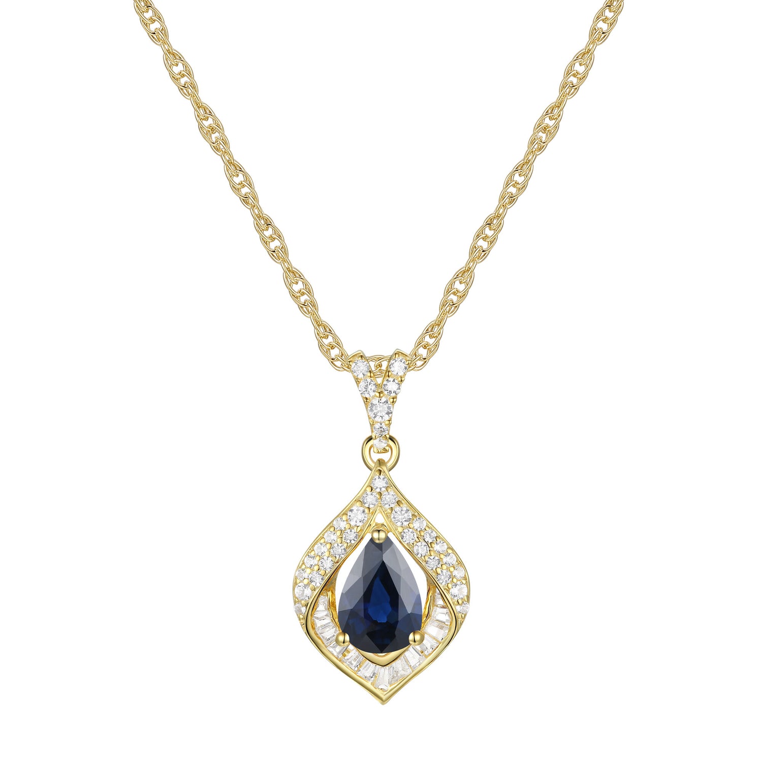 Blue Sapphire and Diamond Pendant in 10K Yellow Gold (1/4 ct. tw.)