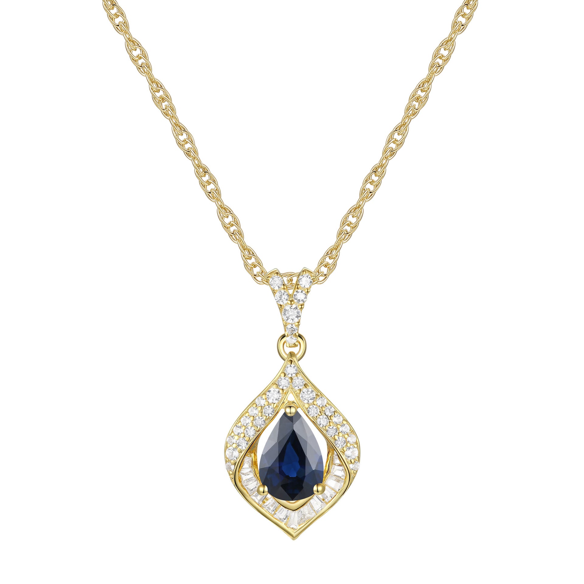 Blue Sapphire and Diamond Pendant in 10K Yellow Gold (1/4 ct. tw.)