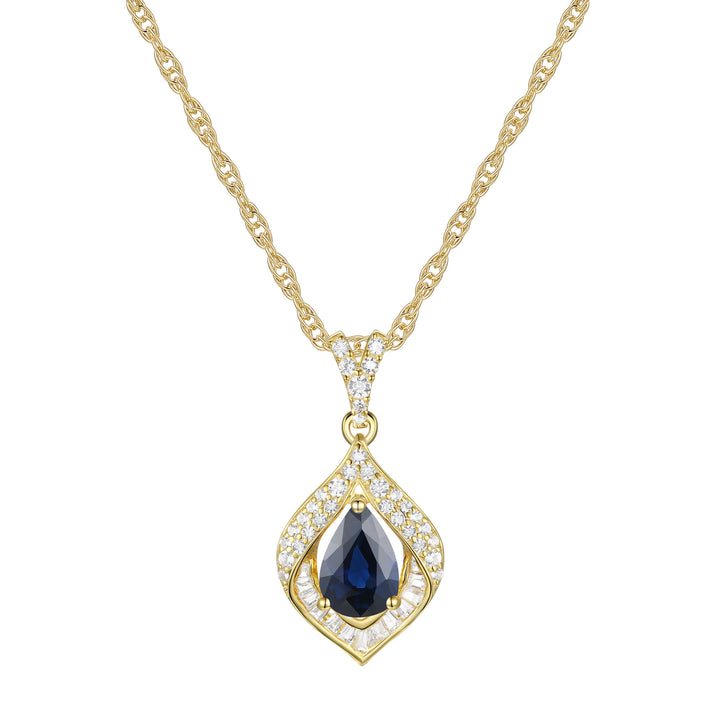 Blue Sapphire and Diamond Pendant in 10K Yellow Gold (1/4 ct. tw.)