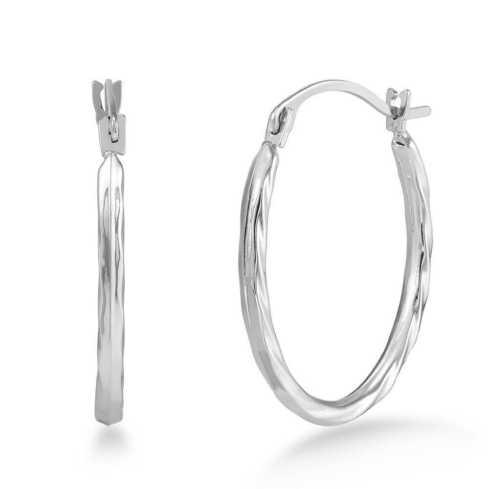 Oval Twist Hoop Earrings in 14K White Gold
