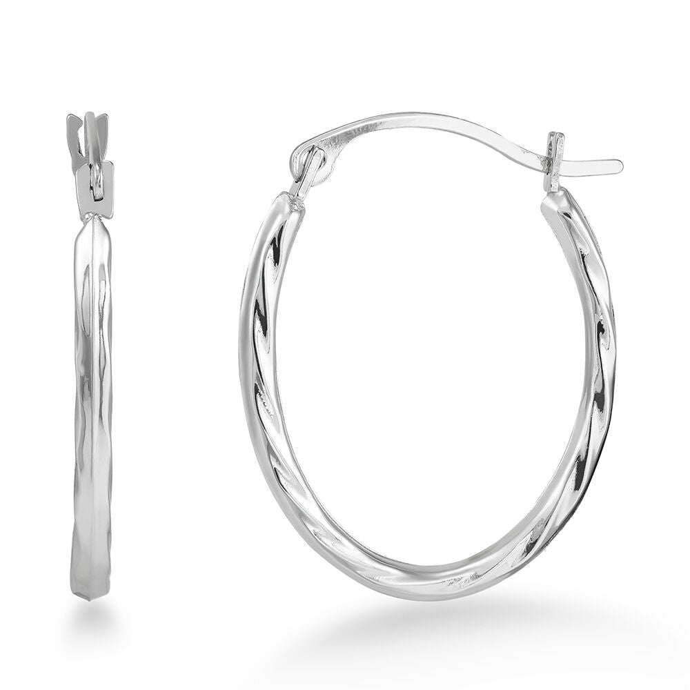 Oval Twist Hoop Earrings in 14K White Gold