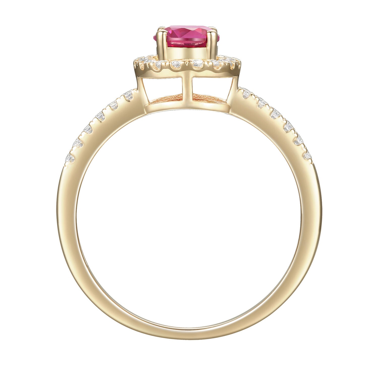 Round Ruby & Diamond Halo Ring in 10K Yellow Gold (1/7 ct. tw.)