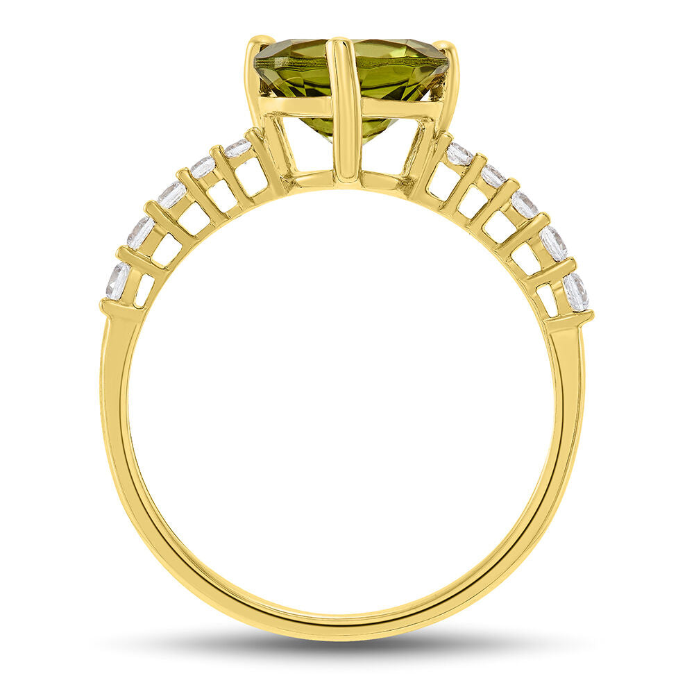 Round Peridot & Diamond Ring in 10K Yellow Gold (1/7 ct. tw.)