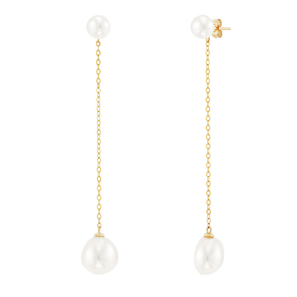 Pearl Drop Earrings in 10K Yellow Gold