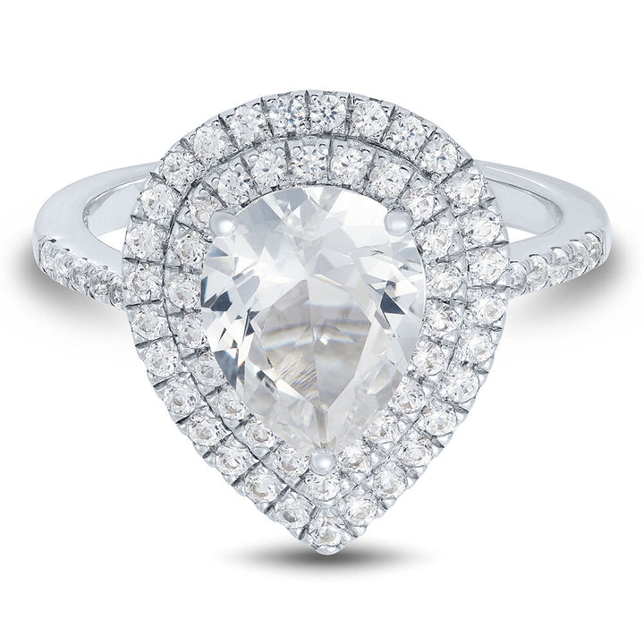 Pear-Shaped Lab Created White Sapphire Ring in Sterling Silver