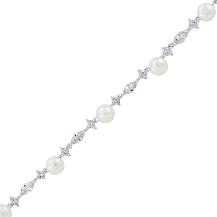 Freshwater Cultured Pearl & Lab Created White Sapphire Necklace in Sterling Silver
