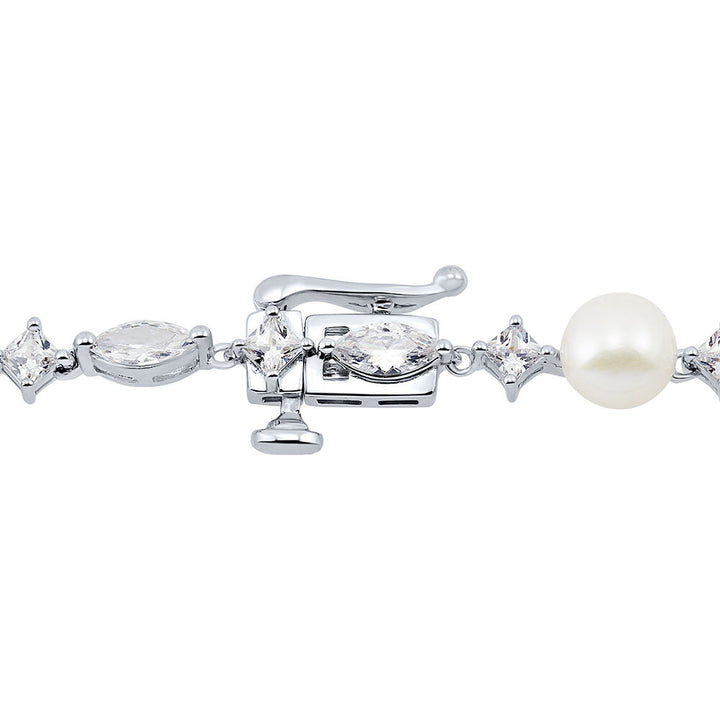Freshwater Cultured Pearl & Lab Created White Sapphire Necklace in Sterling Silver