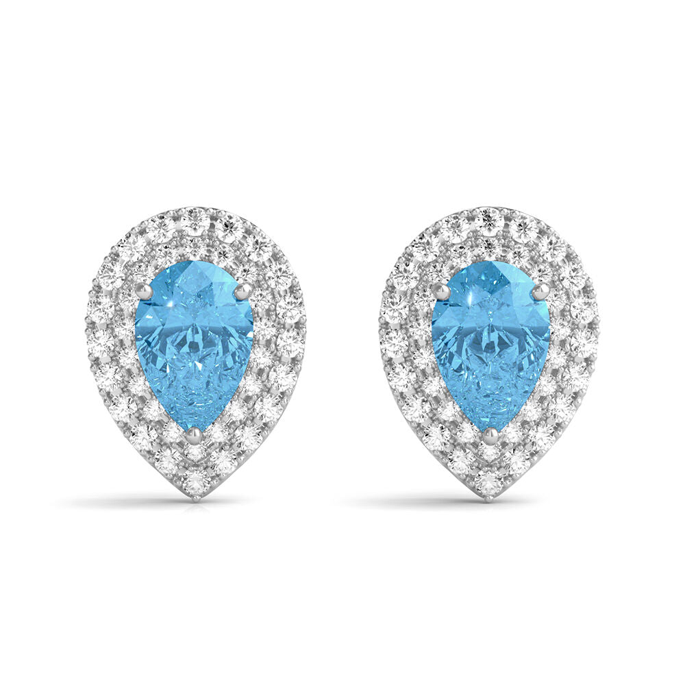 Blue Topaz Earrings with Lab Created White Sapphires in Sterling Silver