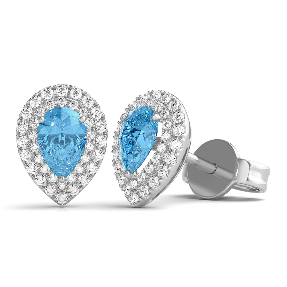 Blue Topaz Earrings with Lab Created White Sapphires in Sterling Silver